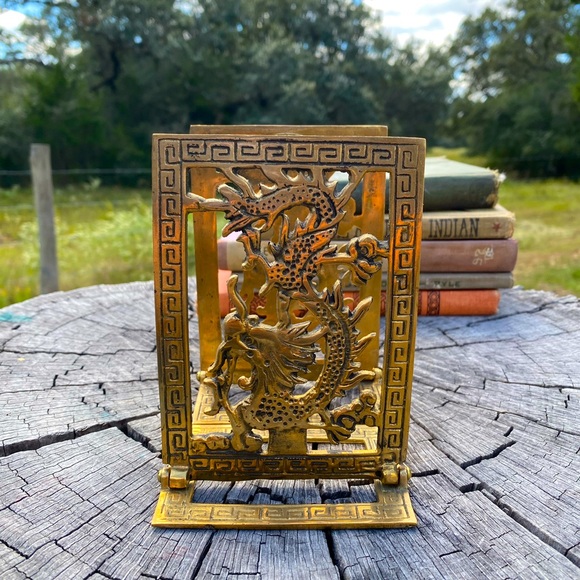 Vintage Dragon Design Brass Chinoiserie Bookends - Picture 4 of 5